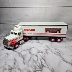 Servco Gasoline Diecast Tractor Trailer Truck with Car Toy 1993 Vintage